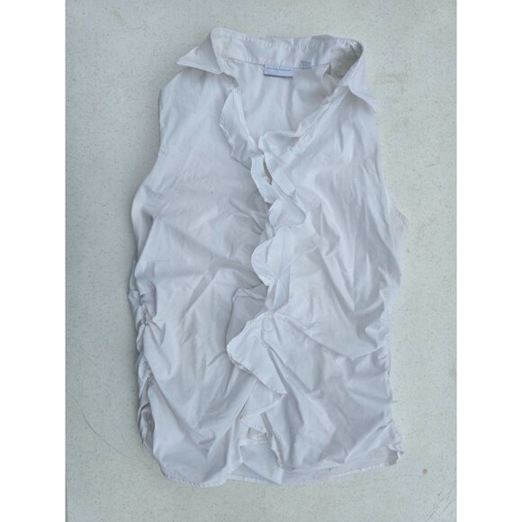 New York & Company Womens White Sleeveless Ruffle Front Button-Up Blouse - Picture 1 of 7
